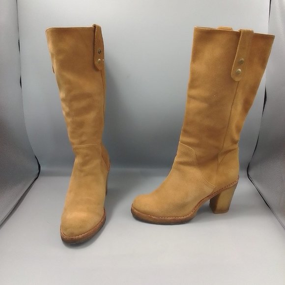 UGG Shoes - UGG 'Josie' 3214 Brown Heeled Boots Size UK 6 EU 39 Suede Mid-Calf Knee Tan